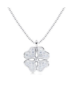 Clover Leaf with Crystal Silver Necklace SPE-4865